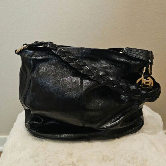 Elliott Lucca Black Leather Hobo Bag with Braid Accents - Picture 1 of 11
